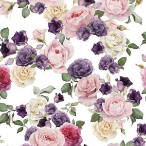 Papel de Parede Floral Rosa e Roxo 3m x 40cm