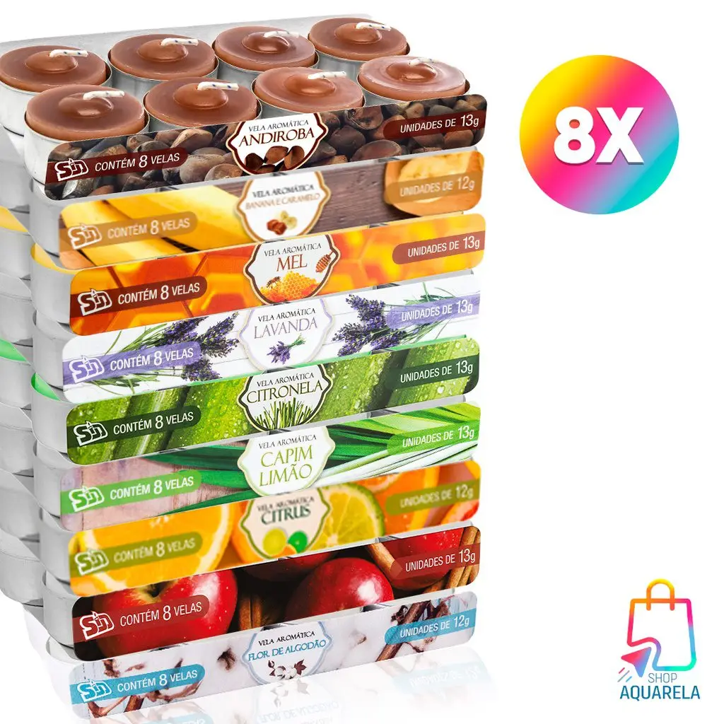 Kit 8 Velas Aromáticas Réchaud com Suporte - Andiroba/etc.