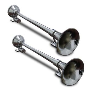2 BUZINA CROMADA MARÍTIMA CAMINHÃO ELETROPNEUMÁTICA 1 CORNETA METAL 74 CM 74CM - Bivolt