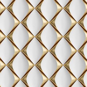 Papel de Parede Adesivo 3D Losango Branco e Ouro