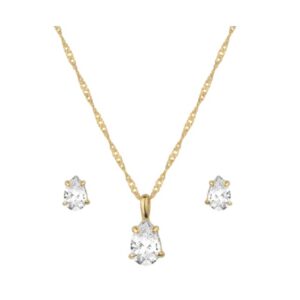 Kit Conjunto de Semijoia com Gotas de Zircônias Banhado a Ouro 18K Original Presente CJ5985