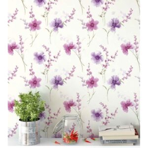 Papel De Parede Com Flores Roxas E Detalhes Em Lilás