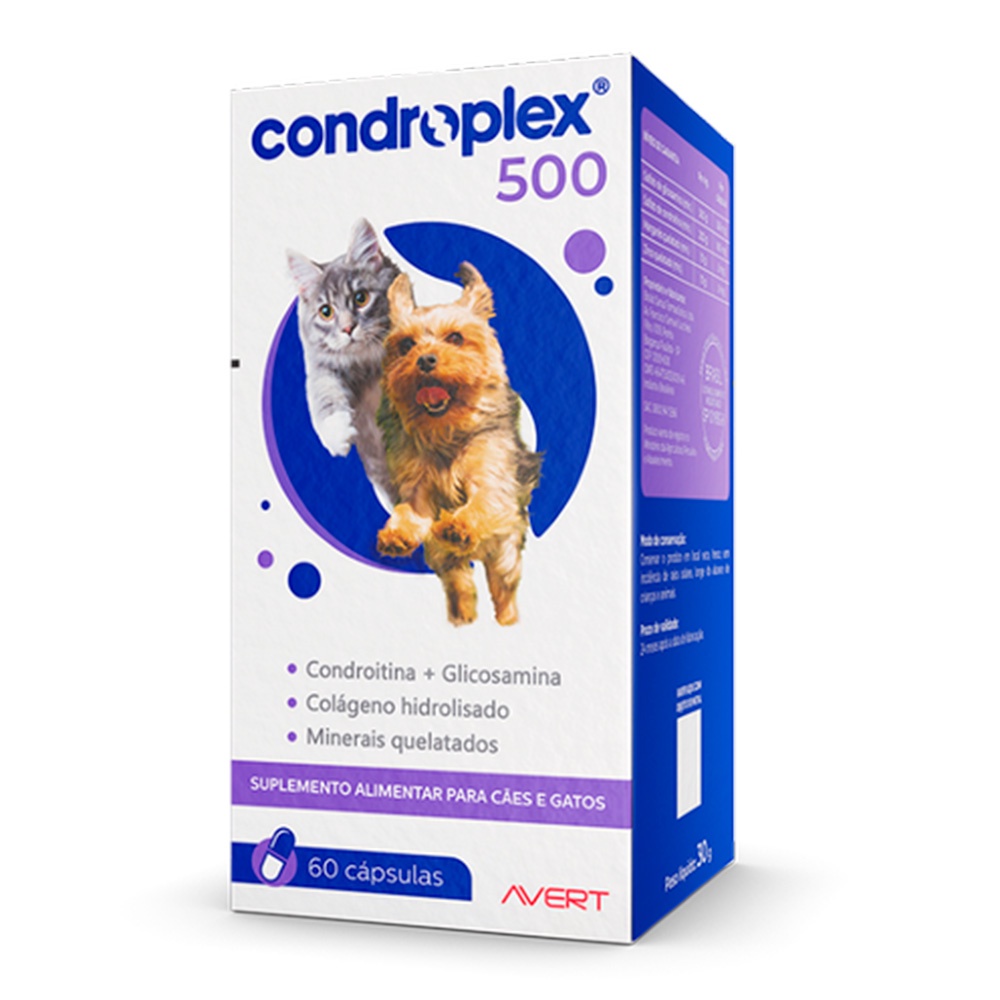 Condroplex 500 C?es e Gatos - 60 C?psulas 1 Suplemento Condroplex 500 Cães E Gatos C/ 60 Cápsulas