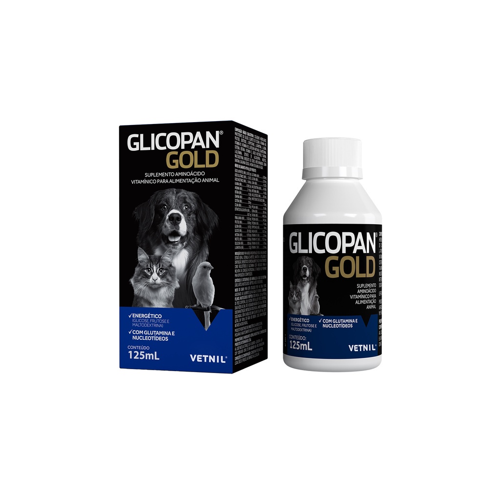 Glicopan Gold - Suplemento Pet 1 Glicopan Gold Vetnil 125ML Suplemento Super Premium Para Cães Gatos Aves