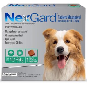 Antipulgas e Carrapatos NexGard 68mg para Cães de 10,1 a 25 Kg Caixa com 1 Tablete