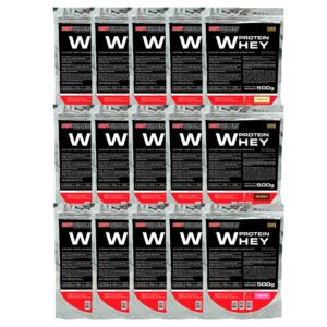 Kit 15x Whey Protein (WPC) 500g (Chocolate, Baunilha e Morango) - Ganho de Massa - Bodybuilders