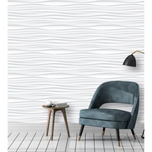 Papel de Parede 3D Ondas Cinza e Branco 3m x 0,40m