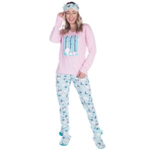 Pijama Feminino Canelado Estampado Inverno