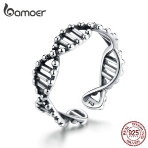Anel De Dedo Bamoer DNA De Dois Lados Ajustável Prata 925