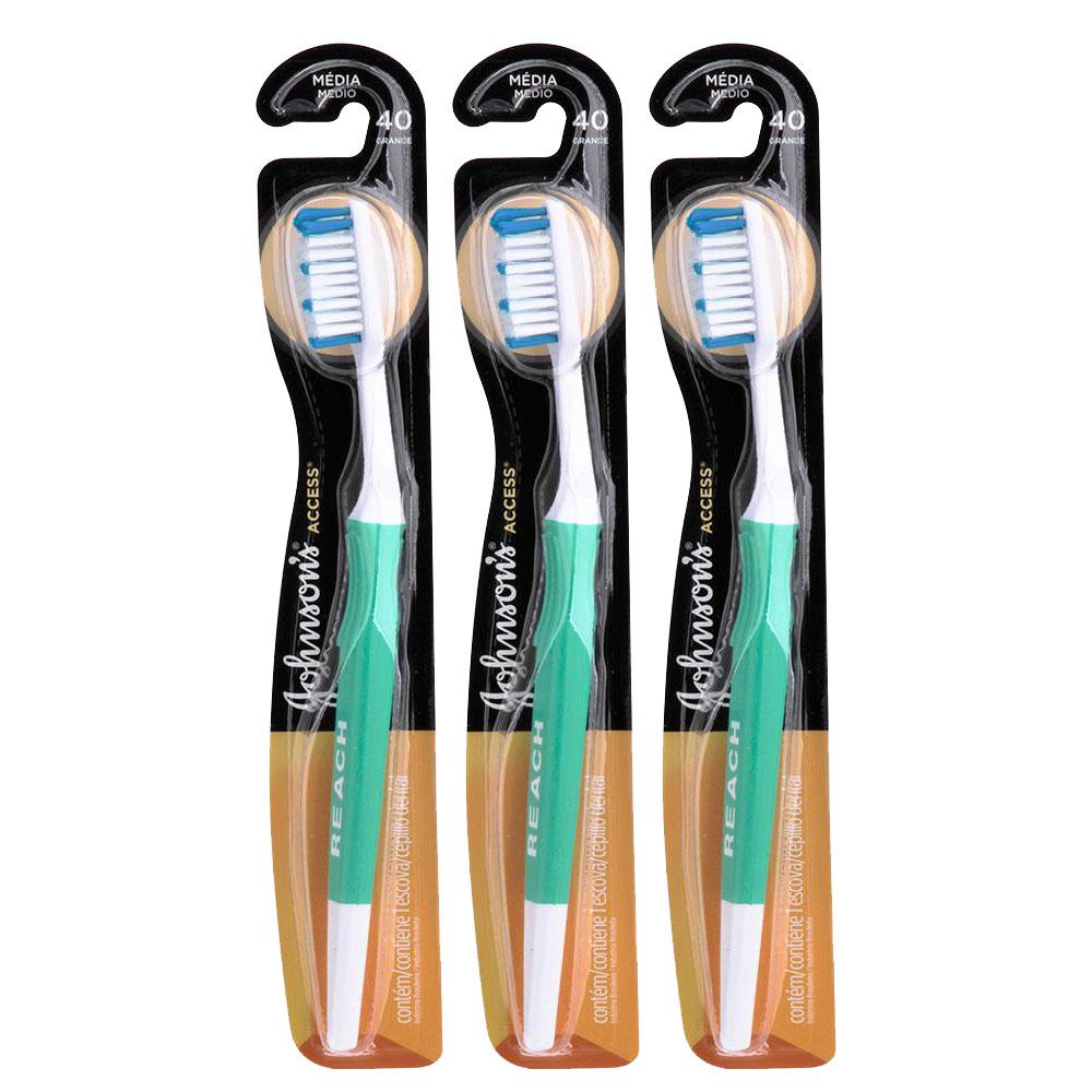 Kit 3 Escovas Johnson's Reach Access Média 1 Kit com 3 Escova Dental Média Johnson's Reach Access 40 Grande