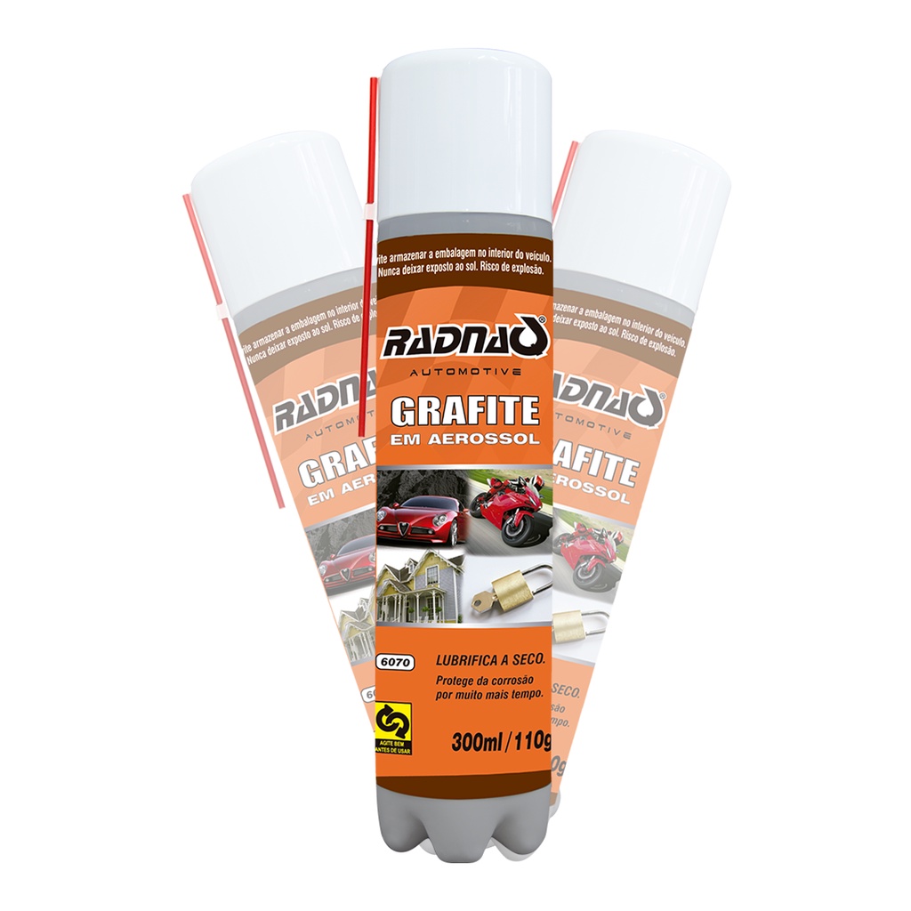 Spray Grafite Radnaq 300ml - Lubrificante A Seco 1 Spray Grafite Aerossol a Seco / Uso Geral - Radnaq 300mL