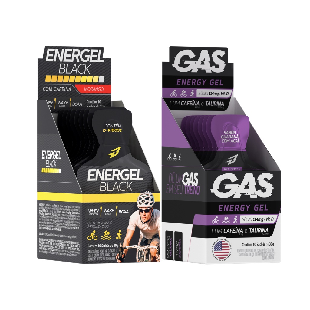 Gel de Energia Gas + Energel CarboGel - 10 Sach?s 1 Gas Energy Gel 10 Sachês + Energel CarboGel Black Bodyaction