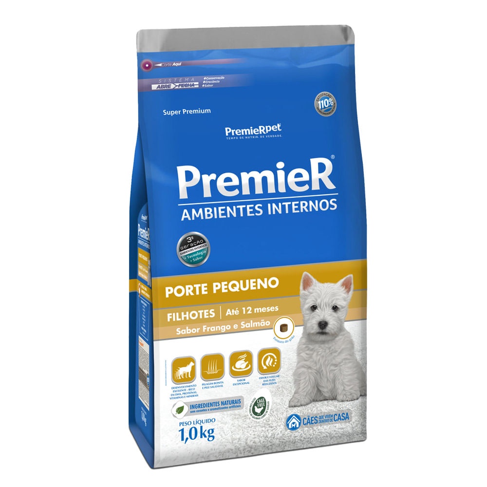 Ra??o Premier Filhote Frango Salm?o 1kg 1 Ração Premier Ambientes Internos Cães Filhotes Frango e Salmão 1kg