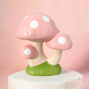 Enfeite Cogumelo Cerâmica Rosa/Vermelho