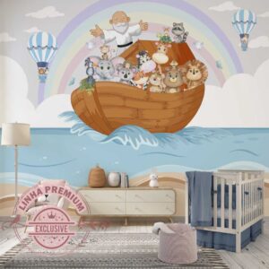 Papel De Parede Personalizado Arca De Noé Cute Decoração Quarto Infantil Inove