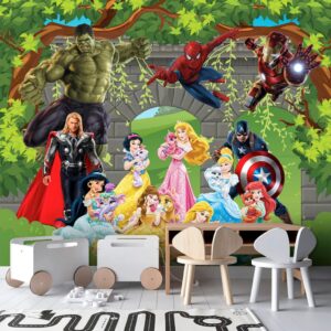 Papel de Parede Princesas e Heróis Infantil Adesivo