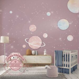 Papel de Parede Planetas Rosa Autoadesivo