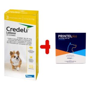 Kit Credeli Antipulgas 3 Comprimidos Cães de 1,3 a 2,5kg + Vermífugo Printel Plus 4 Comprimidos