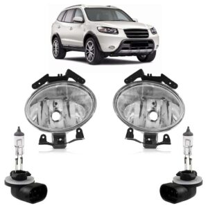 Kit Par Farol Milha Auxiliar + Par Lâmpada H27 Santa Fé 2007 2008 2009 2010