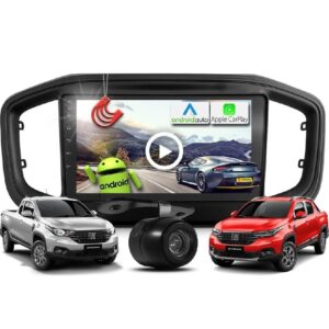 Combo Kit Central Multimidia MP5 Android 9 polegadas + Camera de ré + Moldura Preta Fiat Nova Strada