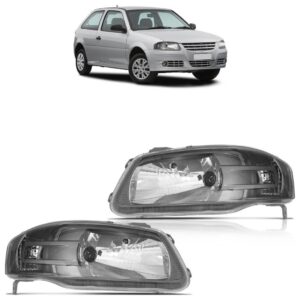 Farol Dianteiro Gol G4 2006 A 2014 Máscara Cinza Foco Simples Lente Lisa Acrilico