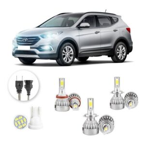 Lâmpadas Ultra Led Hyundai Grand Santa Fé 20000lm Alto Baixo e Milha + Pingo Led