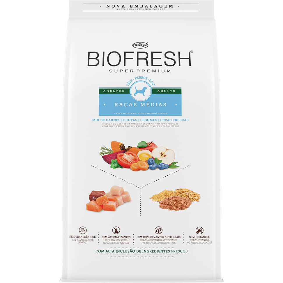 Ra??o Biofresh C?es Adultos Ra?as M?dias 10kg 1 Ração Biofresh Cães Adultos Raças Medias Carne 10kg