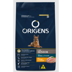 Ração Origens Cães Sênior Porte Médio e Grande Sabor Frango e Cereais 15kg Adimax