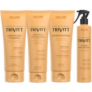 Kit Shampoo + Condicionador + Hidratação + Fluido Escova- Protetor Térmico Trivitt - Faça Em Casa