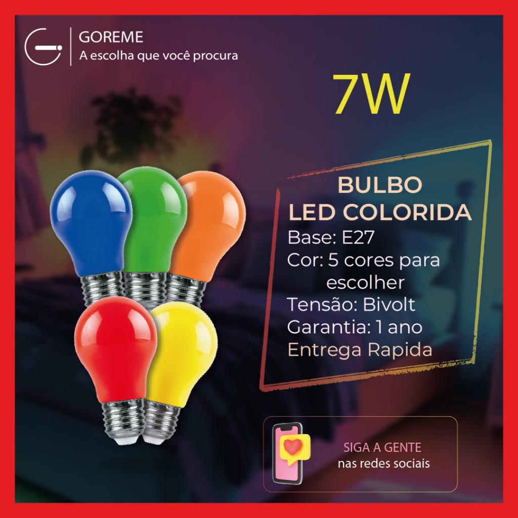 L?mpada LED Colorida E27 7W Decorativa 1 Lâmpada Bulbo Colorida Led 7w Decorativa A60 Luz Colorida Vermelho | Laranja | Verde | Amarelo | Azul Bivolt E27