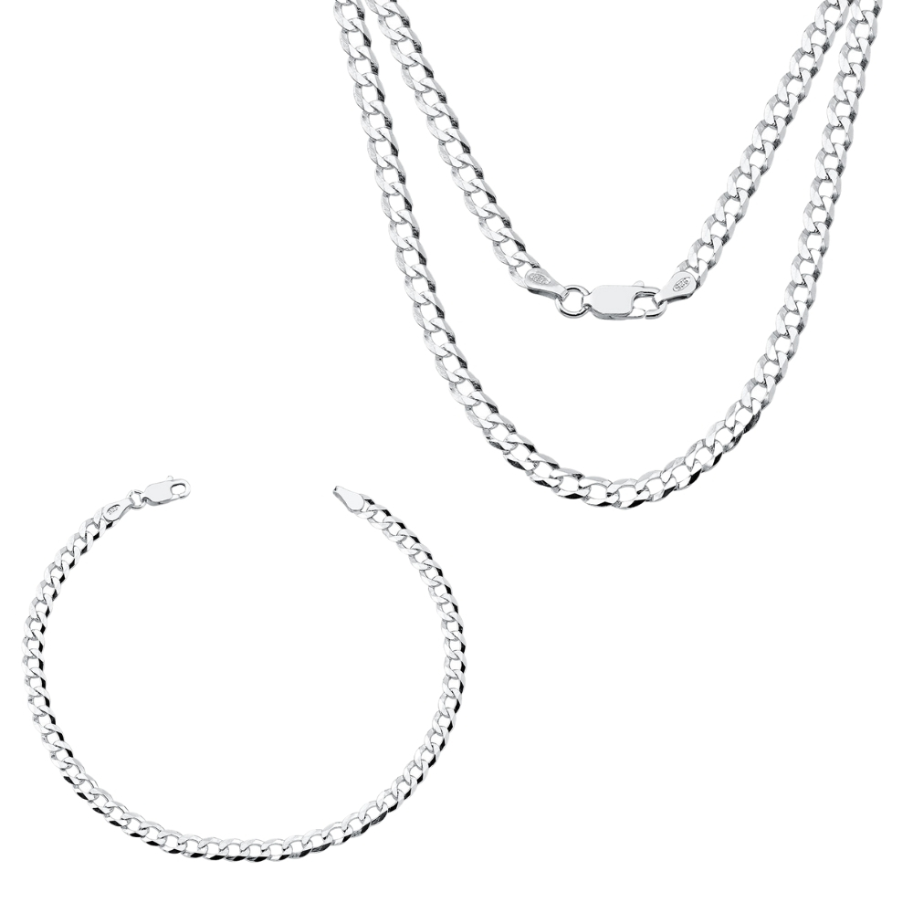 Conjunto Corrente e Pulseira Prata 925 1 Conjunto Corrente e Pulseira Grumet 70cm 4.5mm Prata 925