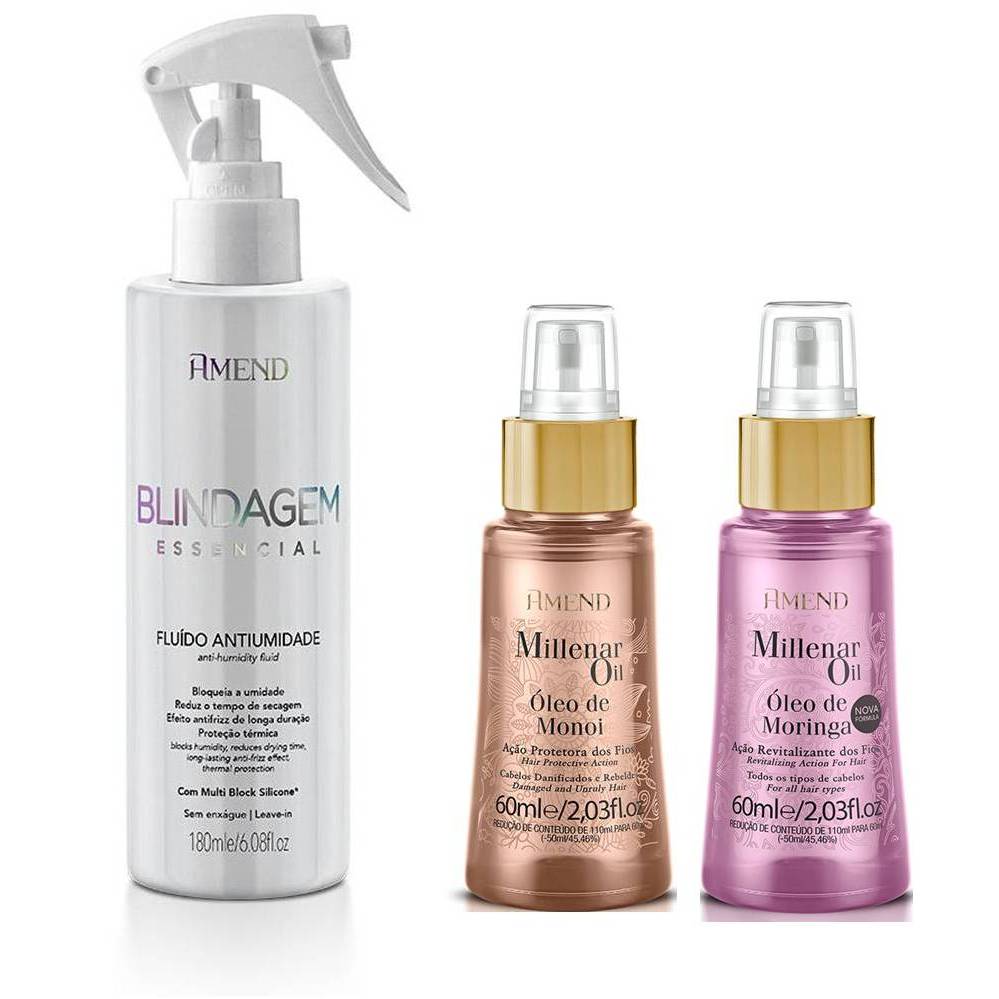 Kit Amend Blindagem Capilar - Hidrata??o e Prote??o 1 Kit Amend Fluido Antiumidade Blindagem Essencial 180ML + Oil De Monoi 60ml + Oil De Moringa 60ml