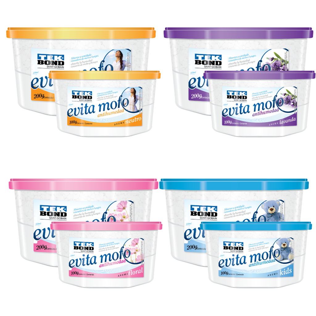 Evita Mofo Tekbond - Desumidificador 100g 1 Evita Mofo Umidade Mal Cheiro Pote Com 100g Com Várias Fragrâncias E Aromas - Tekbond