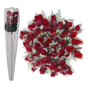 Rosas Artificiais Vermelhas Aveludadas - 50 Unidades