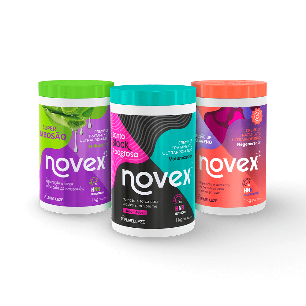 Kit Novex Cachos - Hidrata??o, Nutri??o e Reconstru??o 1 KIT NOVEX CRONOGRAMA CAPILAR PARA CACHEADAS 1KG - SUPER BABOSÃO, BLACK PODEROSO, INFUSÃO DE COLÁGENO