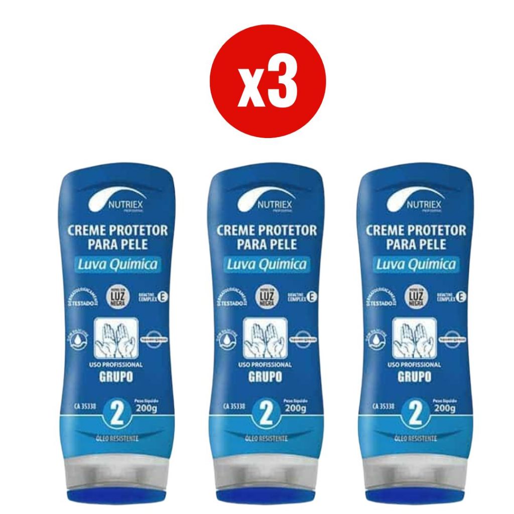 Kit 3 Creme Protetor Luva Qu?mica 200g 1 Kit 3 Creme Protetor Pele Luva Química Grupo 2 Nutriex 200g