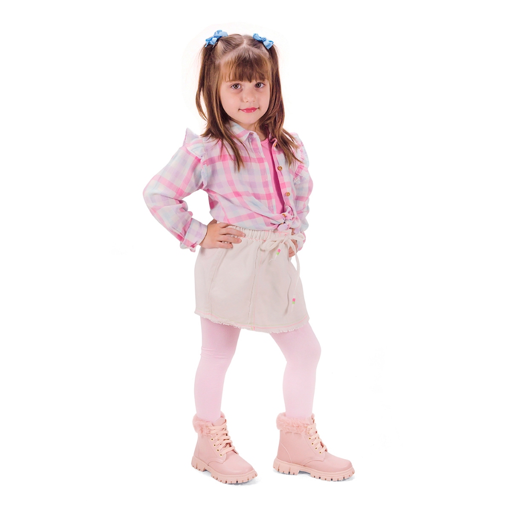 Kit Bota Coturno Infantil Inverno - Bota + Meia Cal?a 1 Kit Bota Coturno Infantil Inverno - Bota + Meia Calça