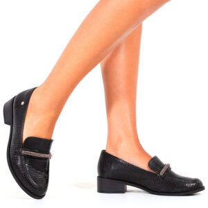 Mocassim Feminino Preto Strass Rasteirinha