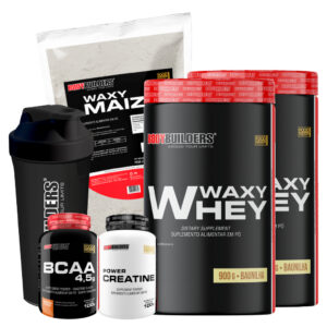 Kit 2x Waxy Whey 900g + BCAA 100g + Power Creatina 100g + Waxy Maize 800g + Shakeira - Bodybuilders