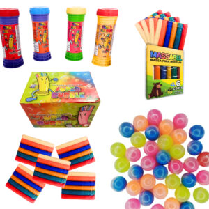 Kit 30 Caixas Massinha De Modelar + 30 Geleca Slime + 30 Bolha De Sabão + Lembrancinha Festa Criança