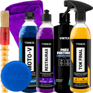 Kit Moto-V Desengraxante Restaurax Revitalizador Cera Tok Final Pneu Pretinho Vonixx