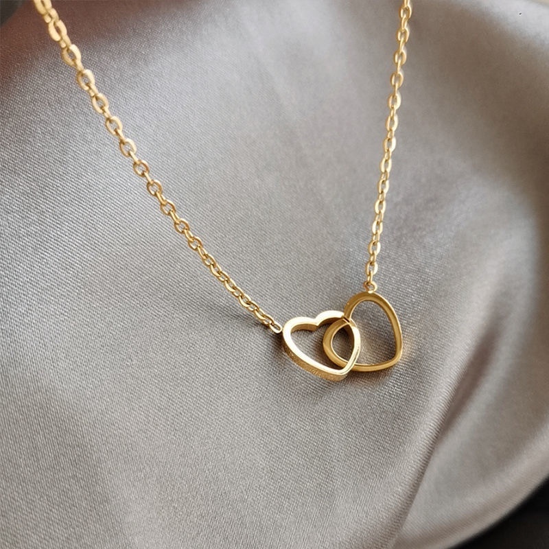 Colar Cora??o Duplo Prata Elegante 1 Colar Coração Duplo Prata Elegante