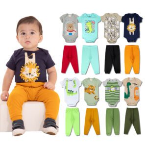 Kit 12 Body + Calça Mijão Bebê Menino Algodão
