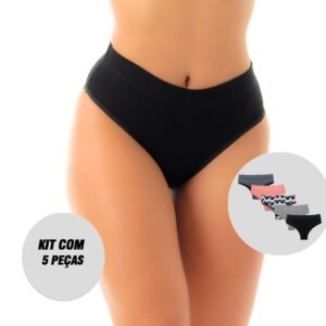 Calcinhas Algodão Cintura Alta - Kit 5