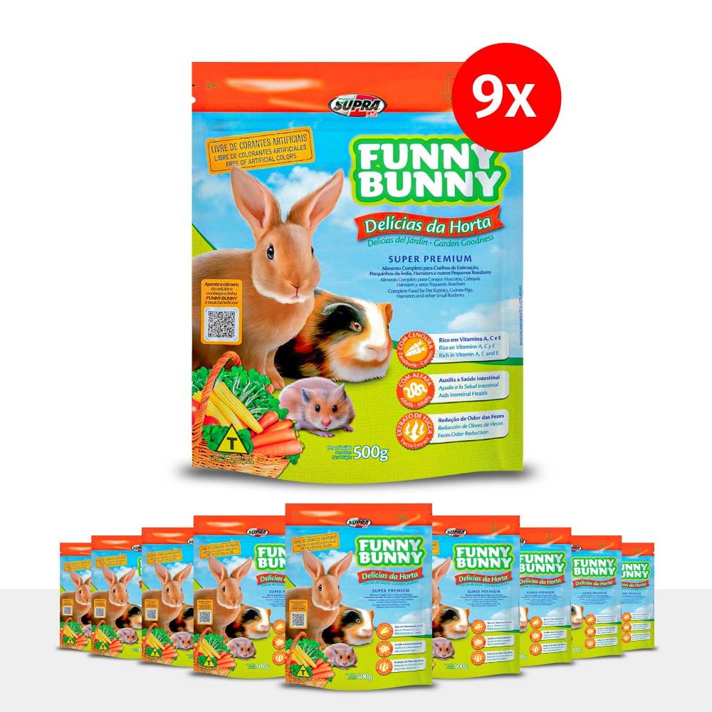 Ra??o Funny Bunny Kit 9 Unidades - Coelhos e Roedores 1 Kit 9 Funny Bunny Delícias da Horta 500g Ração para Coelhos e Roedores Supra