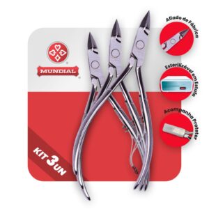 Kit Alicate De Cutícula Mundial 522C | 3 Unidades | Afiado de Fábrica