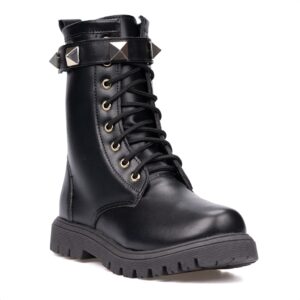 Bota Coturno Menina Fashion Infantil Feminina Cano Alto Tratorado Spike Tachinhas Kids Confortável