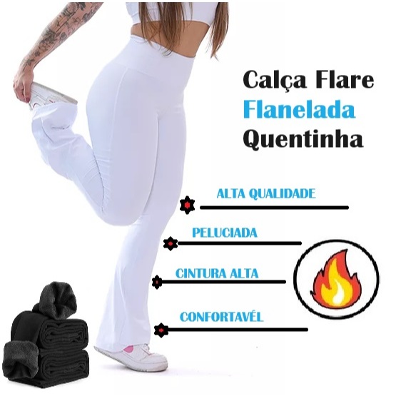 Cal?a Flare T?rmica Flanelada Cintura Alta 1 Calça Flare Térmica Flanelada Cintura Alta