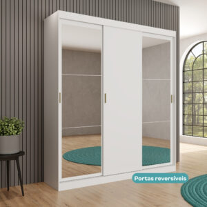 Guarda Roupa Solteiro 3 Portas 4 Gav 2 Espelhos Branco Marvin