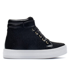 Tênis Infantil Cano Alto Menina Fashion Glitter Preto Velcro Casual Confortável Dia a Dia